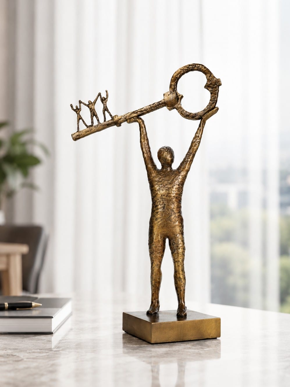 Nøglen til succes - bronzeskulptur (succes og samarbejde)